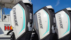 3 Evinrude 300s on back of boat